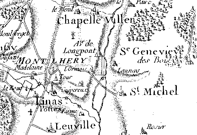 Montlhry sur la carte de Cassini