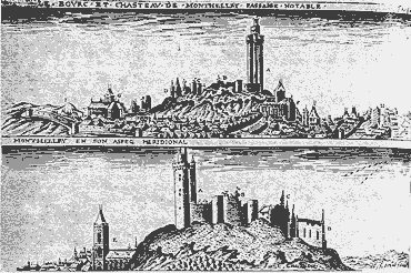 Gravure du bourg et château de Montlhéry, dessin de Claude Chastillon