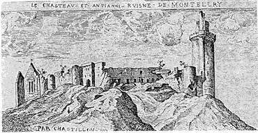 Gravure du château de Montlhéry, dessin de Claude Chastillon reproduit par V.A. Malte-Brun